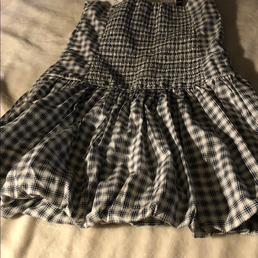 Hollister Blue and White Plaid Sundress with Black Strap Detail